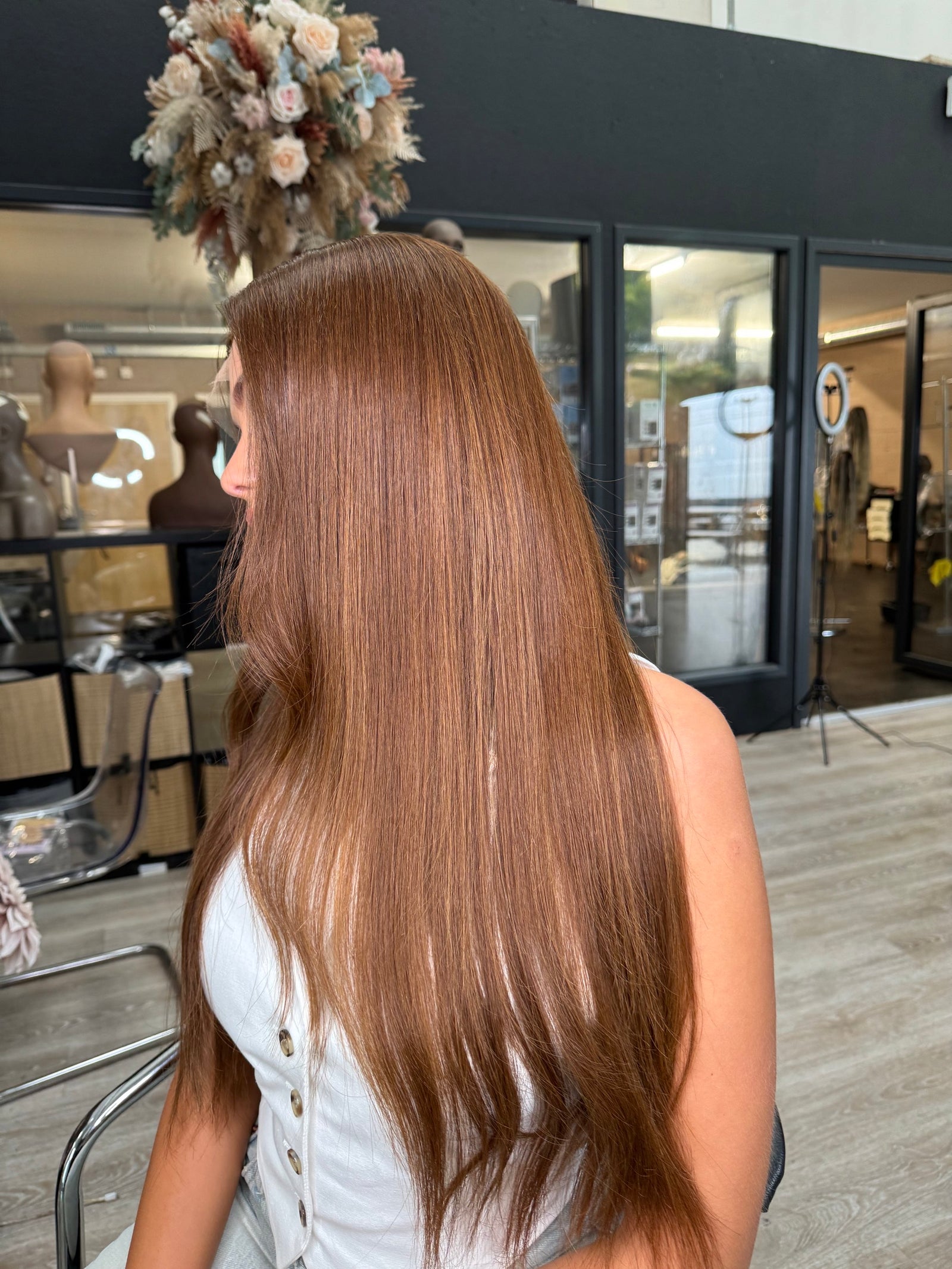 Model Wearing Auburn Hair 100% Human Hair Wig