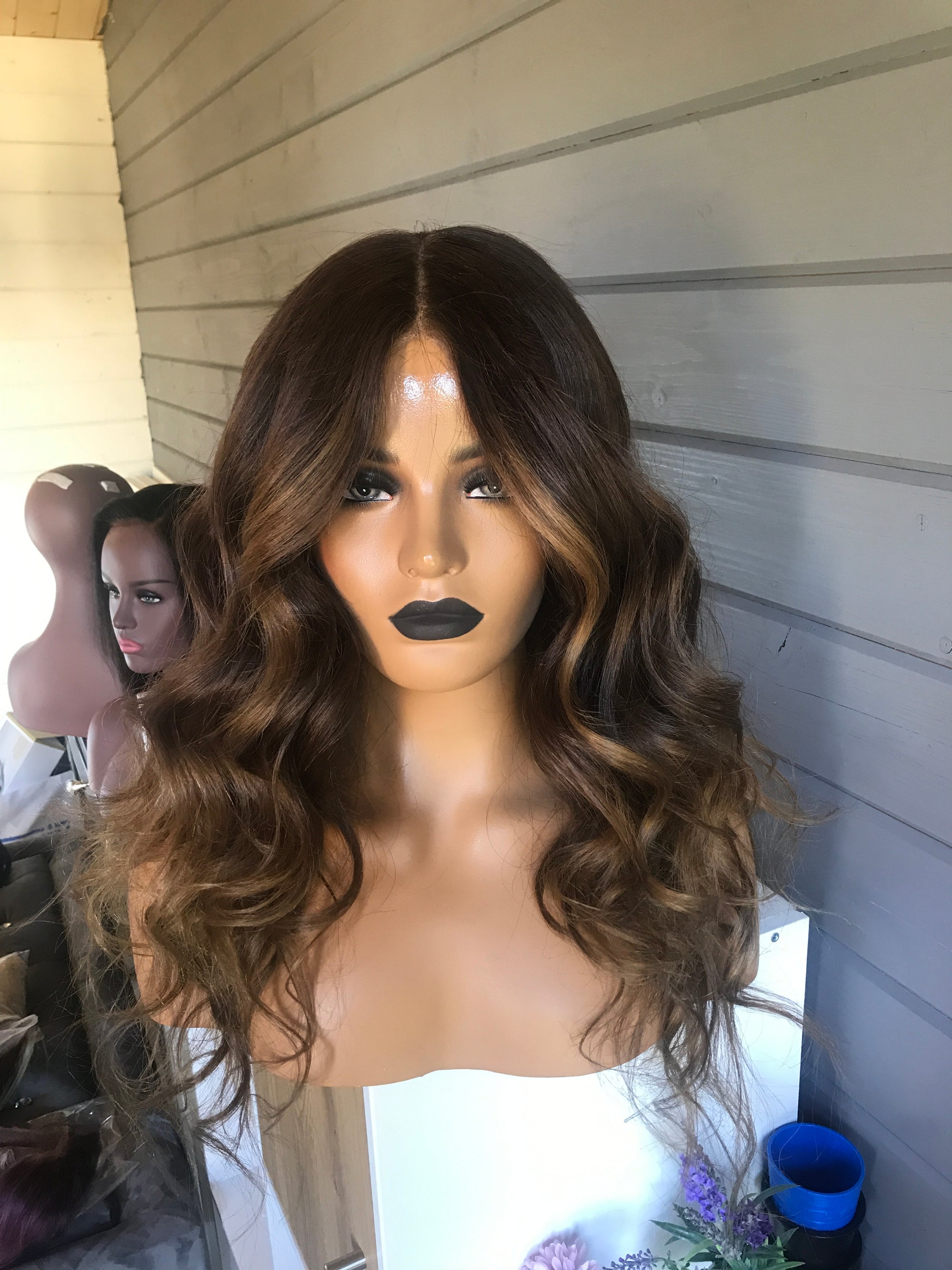 Chanel wig with natural hairline and soft brown highlights- Nuolawigs