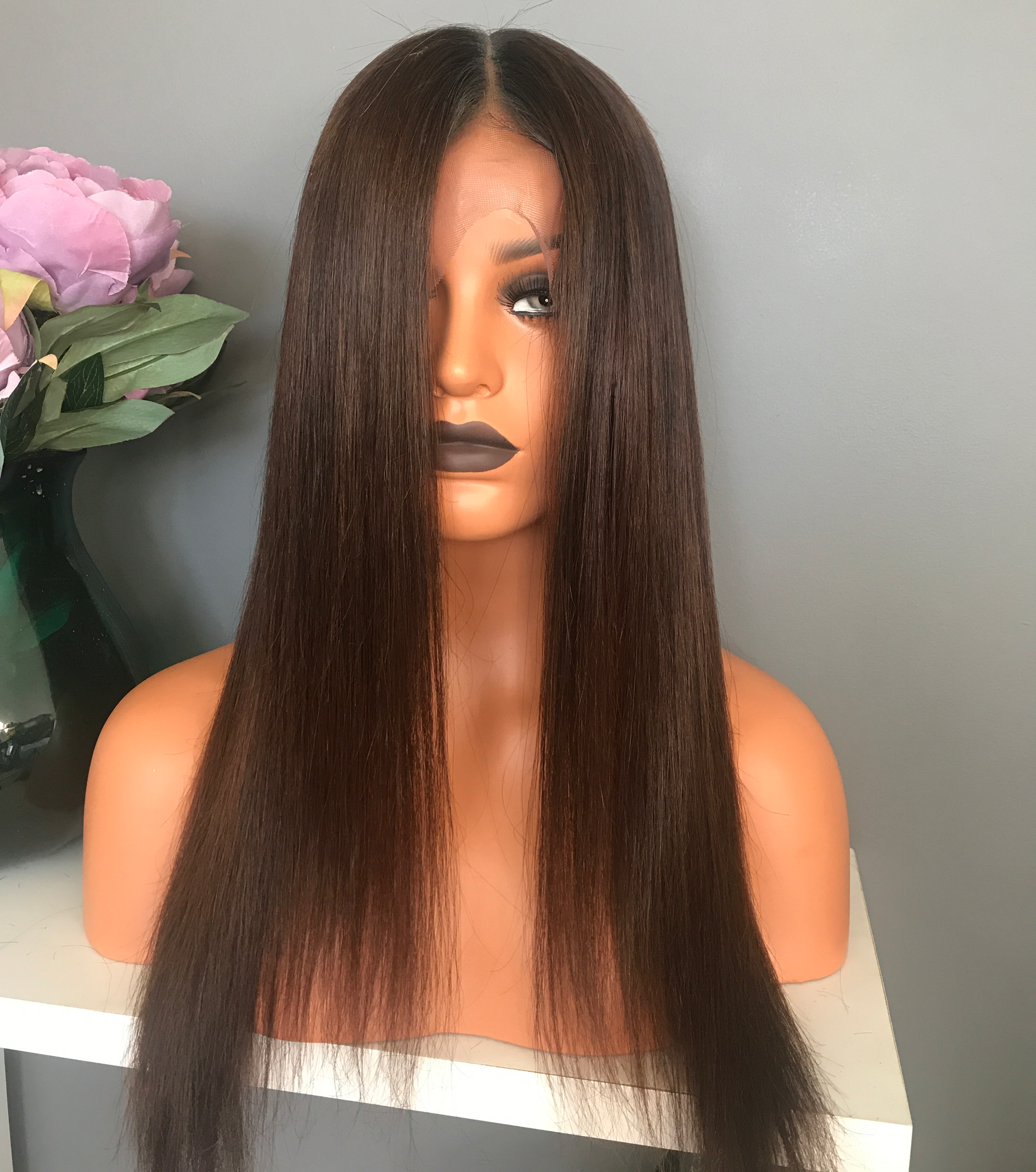 Cindy Dark brown straight wig with natural-looking shine-Nuolawigs-UK