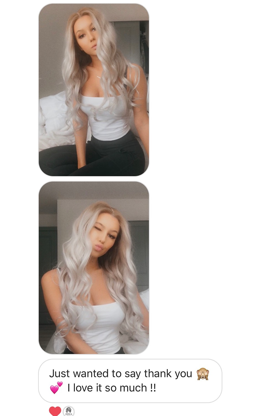 Model wearing blonde balayage 24-inch HD lace human hair wig in body wave texture – Nuola Wigs.