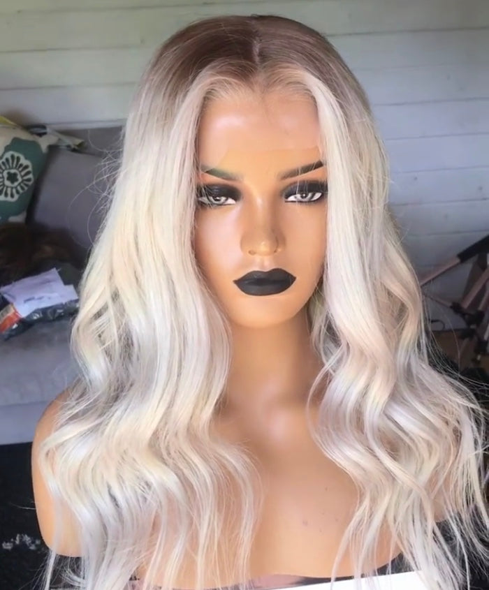 Loose wave white wig with HD lace and pre-plucked hairline