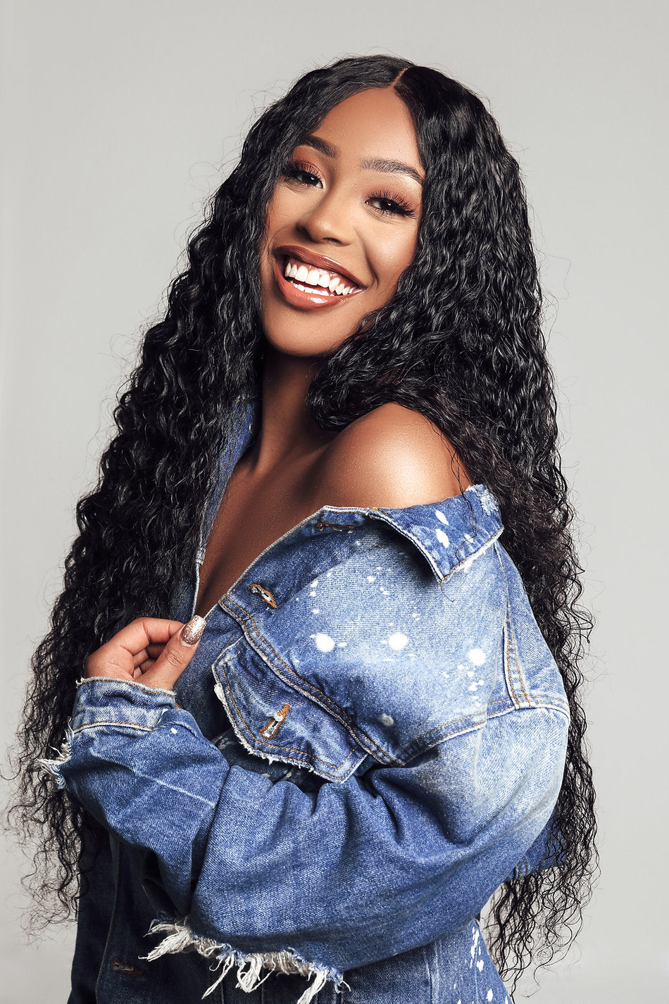 Jet black curly lace front wig